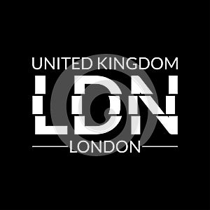 London typography text. LDN modern design. T-Shirt, print, poster, graphic. Vector illustration photo
